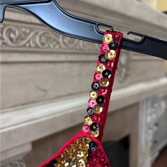 Black Red Gold Sequined Halloween Cheerleader Costume Size Medium Adult - Picture 2 of 12